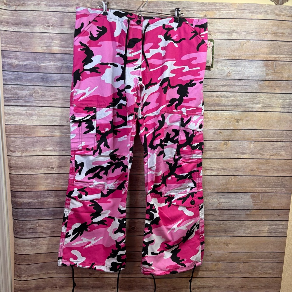 Rothco BDU Pink Camo‎ Camouflage Paratrooper Cargo Rave Pants Womens Size XL NWT
